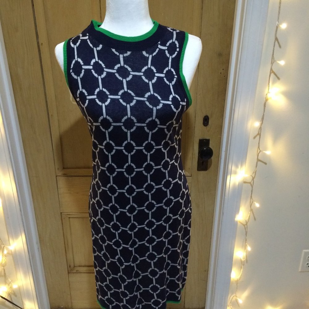 Navy Geometric Knit Sweater Dress